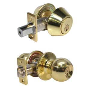 LSDA GRADE 3 DOUBLE CYLINDER COMBINATION WITH BALL KNOB KWIKSET BRIGHT BRASS 029629 - 05B3K KA20