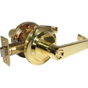 LSDA GRADE 2 PRIVACY LEVER 2-3/8" LATCH 1-1/8" FACEPLATE BRIGHT BRASS - L120 3 2-3/8 074SL